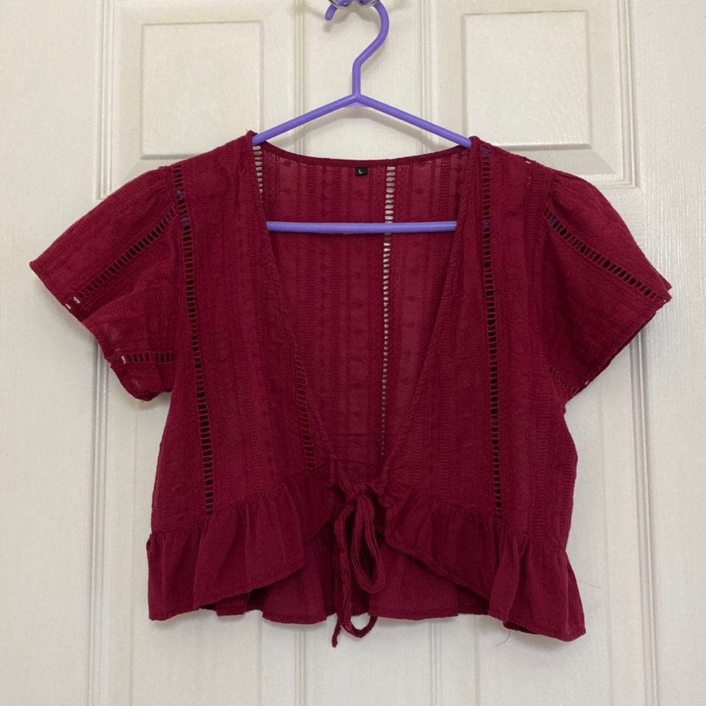 Maroon front tie top